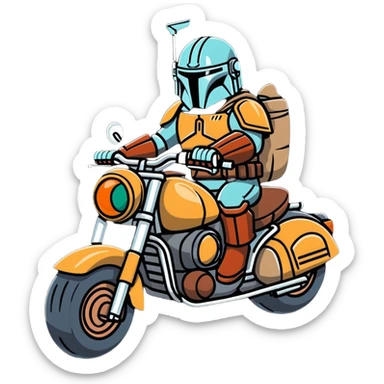 Mandalorian on a motorcycle sticker
