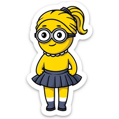 girly minion with skirt and ponytail sticker