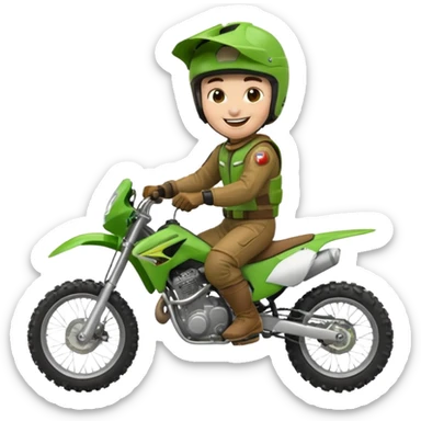dirtbike rider in green gear laughing sticker