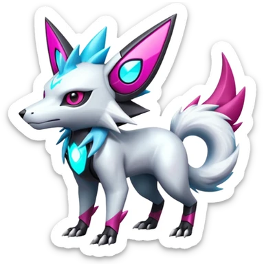 White and magenta cyperpunk futuristic feral Zangoose-Manectric-Luxray-Umbreon-Vaporeon-Amaura-Electrike-fusion-creature  sticker