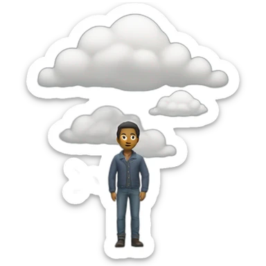 person with his hands on his hips riding a cloud (behind angle) sticker