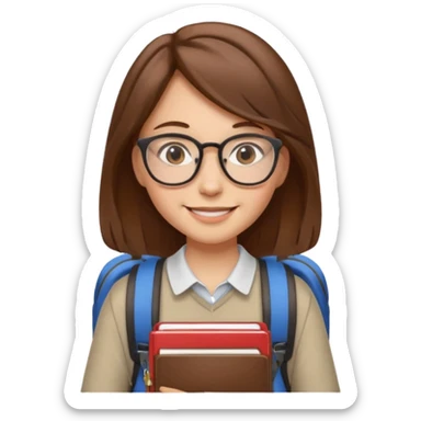 brown hair woman going to university wearing a glasses, looks pretty sticker