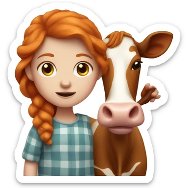 Ginger girl with a cow  sticker