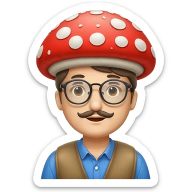 man with mushroom hat and glasses sticker