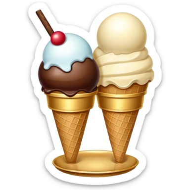 Ice cream 2 balls in a beige and gold plate sticker