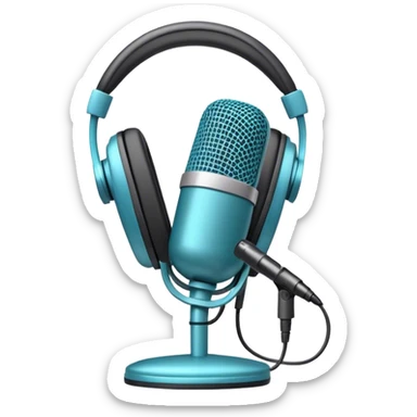 Create an emoji for podcasting. Show a microphone with headphones, symbolizing the recording of a podcast. Use modern, professional colors. Do not include any emojis or smiley faces. Make the background transparent. sticker