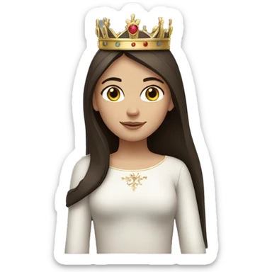 European girl with dark brown straight hair is wearing a crown  sticker