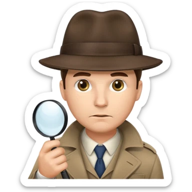 a detective man with hat and holding magnifying glass sticker