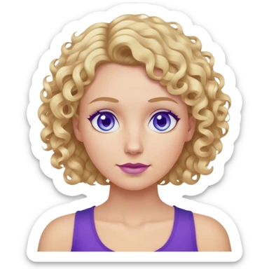 Mom with curly short blonde hair and blue eyes wearing purple top  sticker