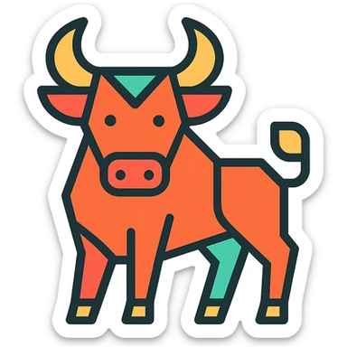 geometric ox icon, basic shapes, clear lines, stylized horns, modern icon style sticker