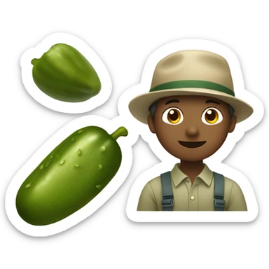 boy enjoying a pickle with hat sticker