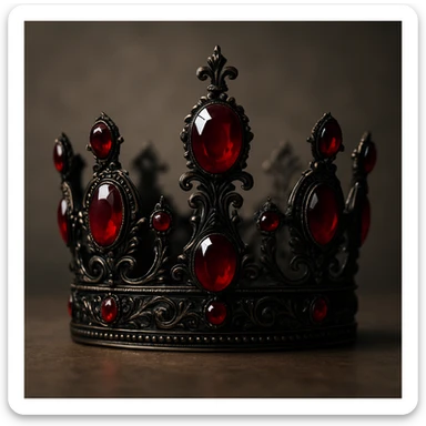 a black crown adorned with red rubies, elegant and regal sticker