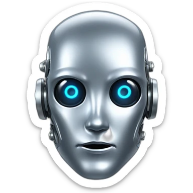 A silver robot human head with laser beam shooting from its eyes  sticker