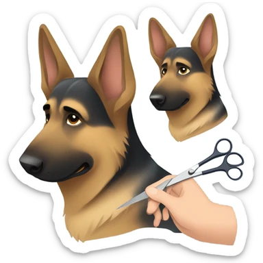 German Shepard cutting hair sticker