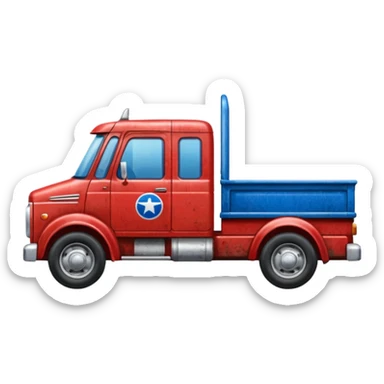 A red truck with a blue and white "TIR" plate sticker