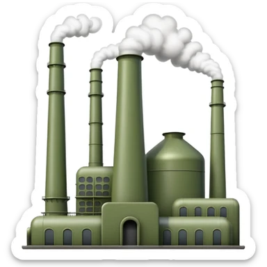 high quality emoji style factory, military green color, cool and modern design, visually appealing sticker