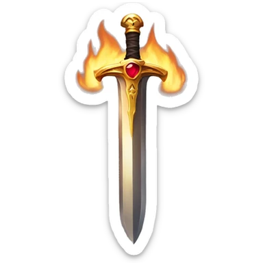 Flaming gold sword with ruby hilt  sticker