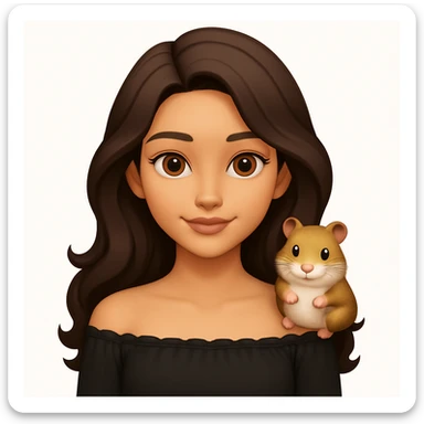 Add a cute hamster sitting on her shoulder, keeping the modern, clean, warm style and the original background. sticker