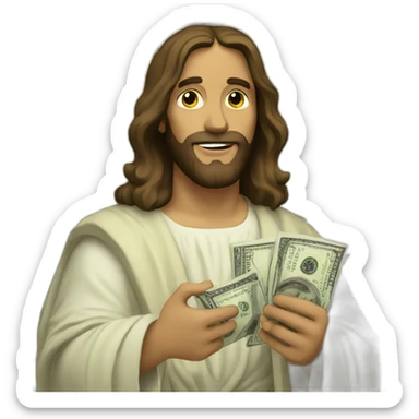 jesus holding dollars sticker