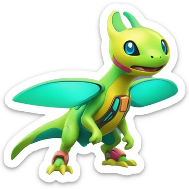 Colorful Neon Colors Vibrant Colors Flying Futuristic Mechanical Fakémon-Pokémon-Creature Full Body sticker