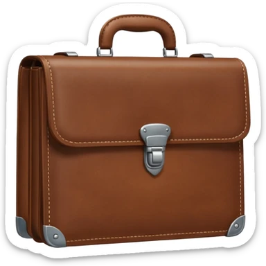 A 3D cartoon brown leather briefcase with a metal clasp, placed on a clean surface, soft studio lighting, Memoji-style realism. sticker