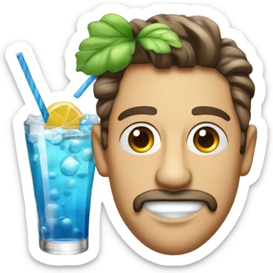 imaginer un emoji qui représente une boisson bleue, comme un cocktail avec des glaçons ou une boisson gazeuse. On pourrait le styliser avec des bulles ou des fruits pour le rendre plus attrayant. sticker