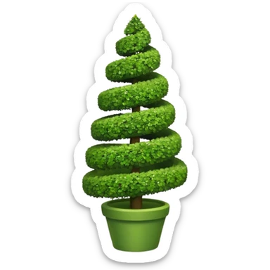 spiral topiary tree emoji, green spiral shaped bush, garden art tree, cute emoji style, white background sticker
