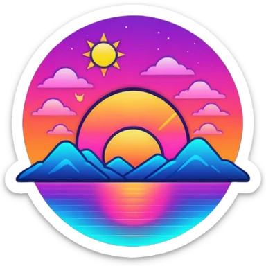 neon sunrise line art sticker