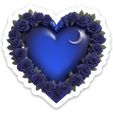 gothic heart, midnight blue glass, silver crescent moon, tiny black roses, mysterious and rich sticker