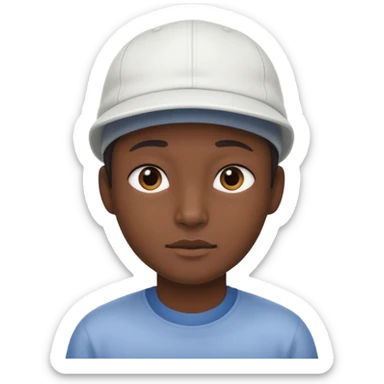 This is a cartoon-style avatar of a person with dark skin, wearing a white cap, and showing a neutral expression sticker