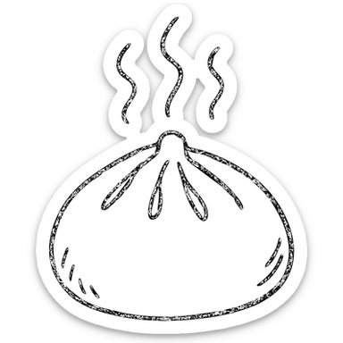 hand-drawn outlined icon of a banh bao with steam lines above, no fill sticker
