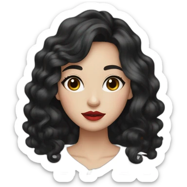 Beautiful woman,Black hair,wavy hair，long hair,White skin,oval face,big eyes,Blackeyes,Red lips,Chinese sticker