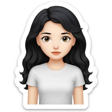 Beautiful girl,Black hair,wavy hair long hair,Black eyes, white T-shirt sticker