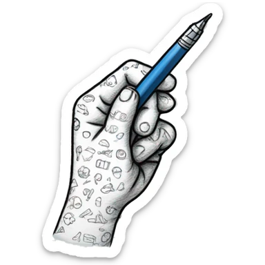 a hand with dawings an doodles onit with a pen sticker
