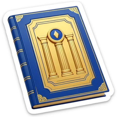 A golden yellow book with royal blue accents, smooth and polished, embossed with a symbol of six pillars, a sun, or a glowing mirror, radiating strength, confidence, and the power of self-worth.  sticker