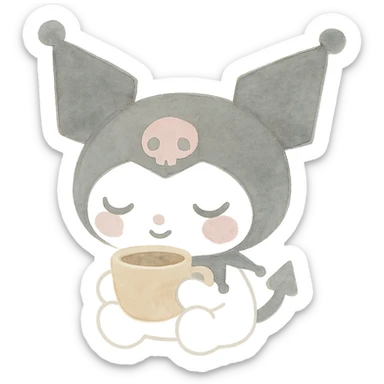 Kuromi character drinking coffee sticker