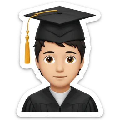 male graduate with tan skin, short wavy hair black sticker