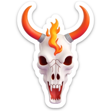 white bull skull with bright red-orange flaming horns sticker