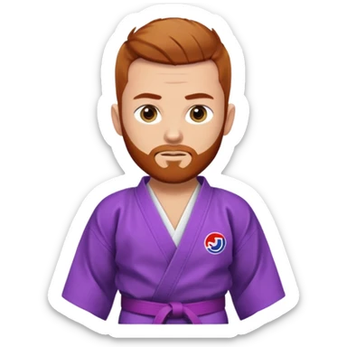 homme blanc, yeux bleu, cheveux brun très court, barbe rousse et boucle d'oreille doré à l'oreille gauche avec kimono de jiu-jitsu et ceinture violette sticker