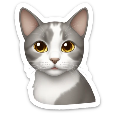 White gray cat with white girl brown hair sticker
