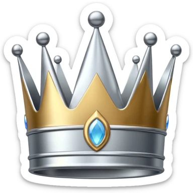 A luxury silver crown emoji, chrome metallic finish, smooth rounded edges, subtle sparkle, polished reflective surface, cute proportions, iOS emoji style, centered on a clean white background, soft studio lighting, no outlines sticker