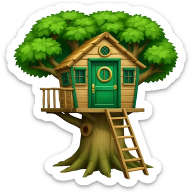 letter W on the side wall of a treehouse with an emerald green door, in a tree sticker