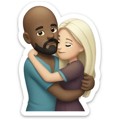 Bald boy with dark beard hugging a long dark hair girl sticker