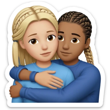 dirty blonde girl with straight hair and medium toned guy with black cornrows hair hugging sticker