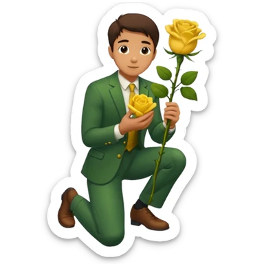 Create a emoji where a man in knee holding a yellow rose like he proposed some one . Make sure no other person sticker