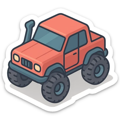 4 wheeler with a snorkel and large tires, isometric view, clean lines sticker