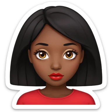 Dark skin gurl with black hair, big lips m, dark brown eye, octagon face shape and chinky eyes no red lipstick  sticker