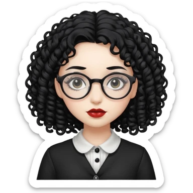 curly gothic girl with glasses sticker
