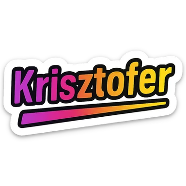 modern colorful gradient font with dark outline, dynamic slanted or partial underline, text 'Krisztofer', transparent background, in the style of reference patterns sticker