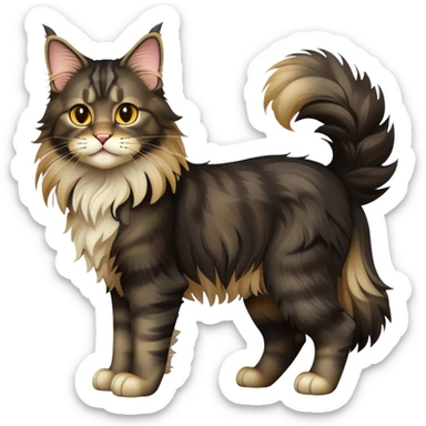 cinematic-black-maine-coon-cat-full-body-on all fours-emoji,-head-tilted-playfully-and-inquisitively,-sleek--black-fur,-simplified-yet-adorable-features,-highly-detailed,-glowing-with-a-warm,-friendly-glow -simplified-yet-realistic sticker